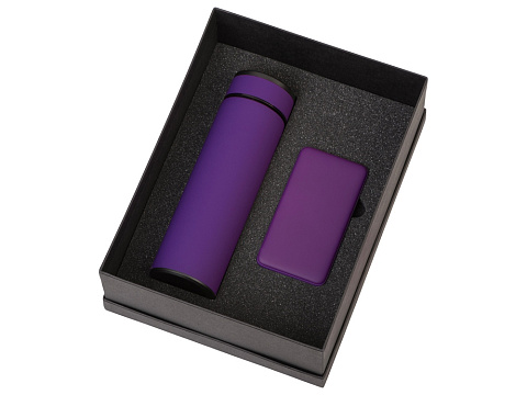 Подарочный набор с термосом и повербанком С1, фиолетовый - рис 2.