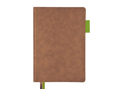 Ежедневник А5 датированный Boston 2026, коричневый с салатовым обрезом - рис 2.