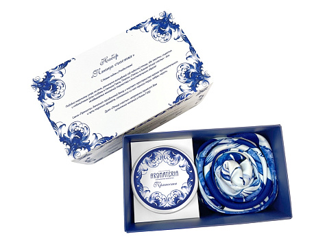 Набор: платок Гжель и свеча Птица счастья