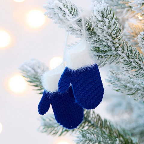 Подвеска на елку «Вьюшка», варежки, синяя - рис 4.