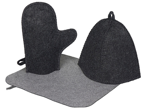 Банный набор из шапки, рукавицы и коврика Calm, серый