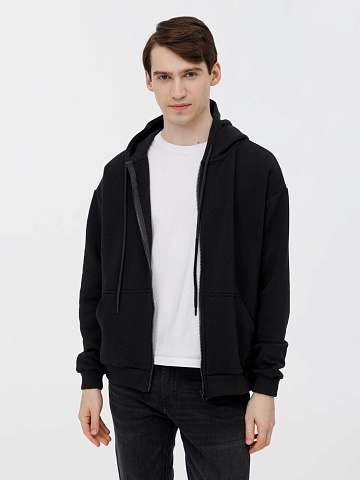 Толстовка унисекс оверсайз на молнии Zippy Terry, черная - рис 2.