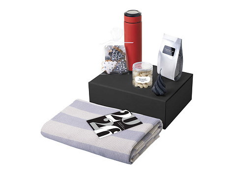 Подарочный набор c пледом, термосом, свечой и миндалем, красный - рис 2.