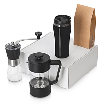 Подарочный набор с кофе, кружкой и френч-прессом Бодрое утро 2.0, черный