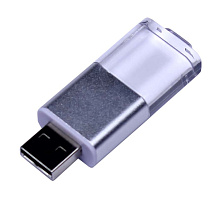 USB-флешка промо на 16 Гб прямоугольной формы, выдвижной механизм, белый