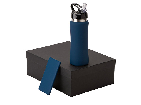 Подарочный набор с бутылкой для воды и повербанком С1, 5000 mAh, темно-синий - рис 2.