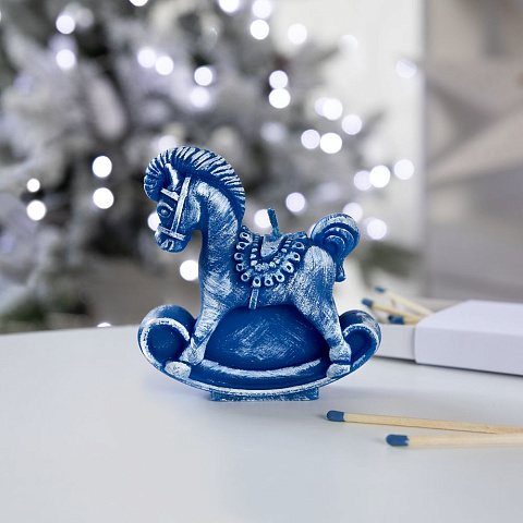 Свеча фигурная «Лошадка-качалка», синяя - рис 5.
