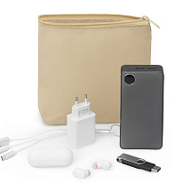 Органайзер для электроники и проводов Amalia из полиэстера 300D с подкладкой, бежевый