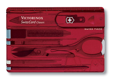 Швейцарская карточка VICTORINOX SwissCard Classic, 10 функций, полупрозрачная красная - рис 2.