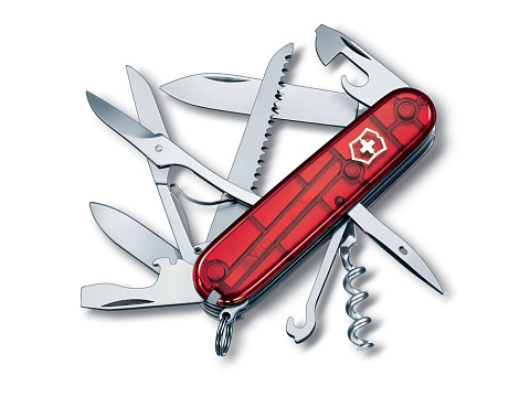 Нож перочинный VICTORINOX Huntsman, 91 мм, 15 функций, полупрозрачный красный