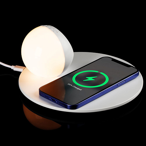 Станция беспроводной зарядки с часами и подсветкой GlobeBee, белая - рис 11.