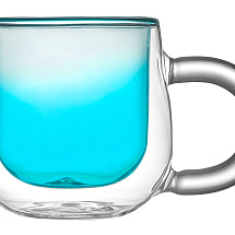 Кружка с двойными стенками с широкой ручкой и градиентным покрытием Fog, бирюзовый