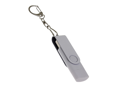 USB-флешка на 32 Гб 2 в 1 поворотный механизм, c дополнительным разъемом Type-C с одноцветным металлическим клипом, белый