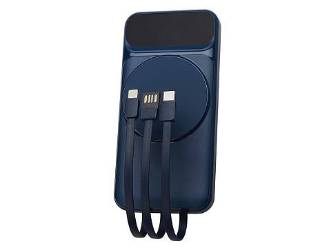 Магнитный беспроводной внешний аккумулятор со встроенными кабелями Мэни,быстаря зарядка, 10000 мАч, тёмно-синий - рис 5.