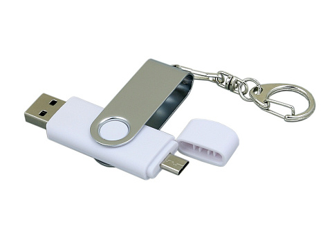 Флешка с  поворотным механизмом, c дополнительным разъемом Micro USB, 32 Гб, белый - рис 2.