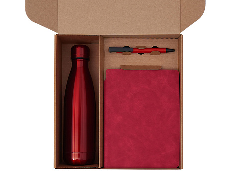 Подарочный набор с термобутылкой, блокнотом, ручкой и чаем, красный - рис 2.