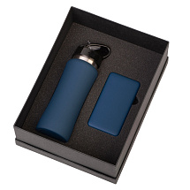 Подарочный набор с бутылкой для воды и повербанком С1, 5000 mAh, темно-синий