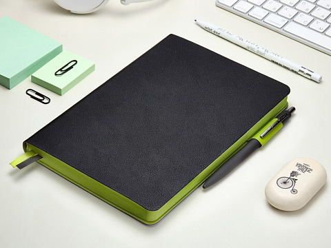 Ежедневник А5 датированный Boston 2026, черный с салатовым обрезом - рис 12.