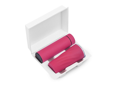 Подарочный набор FAMILY с термосом и термокружкой, розовый - рис 2.