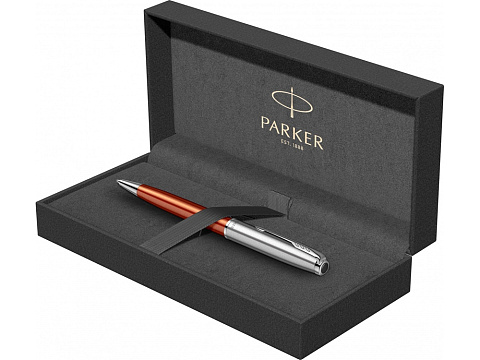 Шариковая ручка Parker Sonnet Essentials Orange SB Steel CT, цвет чернил black, перо: M, в подарочной упаковке. - рис 5.