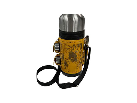 Термос в кожаном чехле, 1,2л, бордовая кожа