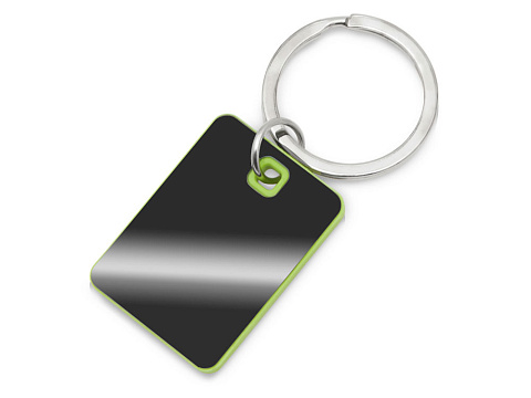 Металлический брелок с пластиковой цветной вставкой SteelPop Rct, серебристый с зеленым яблоком