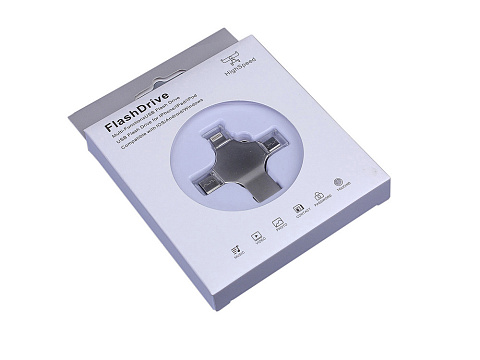 USB-флешка на 64 Гб 4 в 1 поворотный механизм, c дополнительными разъемами MicroUSB, TypeC и Lightning, серебристый - рис 4.