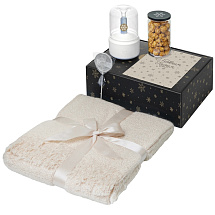 Подарочный набор с пледом, увлажнителем и попкорном, бежевый