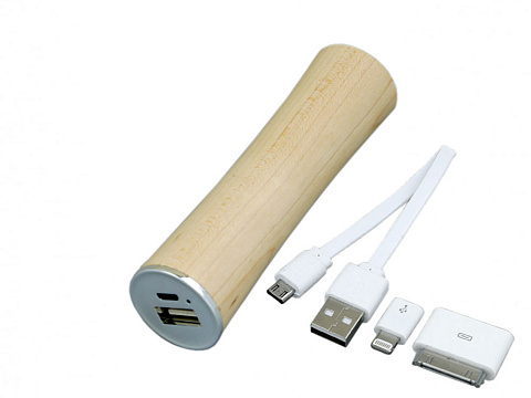 PB_wood2 Универсальное зарядное устройство power bank круглой формы. 2600MAH. Белый - рис 2.