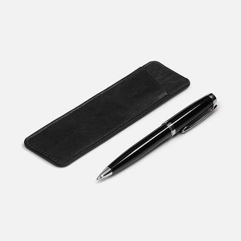 Набор Letra Chrome: ручка с кожаным футляром, черный - рис 2.