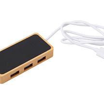 USB хаб с подсветкой лого Reedia S5, 3*USB, 1*Type C, бамбук, черный