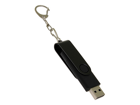 USB-флешка на 16 Гб 2 в 1 поворотный механизм, c дополнительным разъемом Type-C с одноцветным металлическим клипом, черный - рис 3.