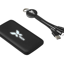 Набор из внешнего акуумулятора и универсального кабеля с подсветкой лого Reserve LED, 10000mAh, черный