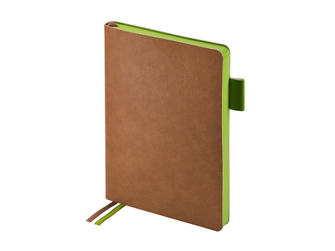 Ежедневник А5 датированный Boston 2026, коричневый с салатовым обрезом