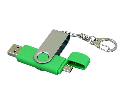 Флешка с  поворотным механизмом, c дополнительным разъемом Micro USB, 32 Гб, зеленый - рис 2.