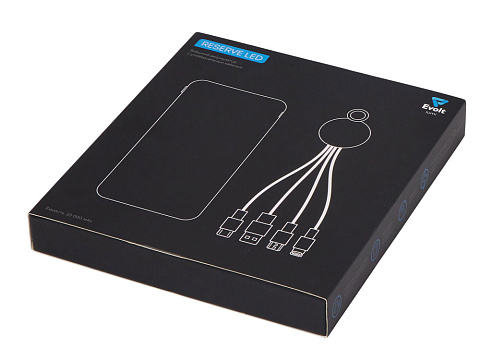 Набор из внешнего акуумулятора и универсального кабеля с подсветкой лого Reserve LED, 10000mAh, темно-синий - рис 17.