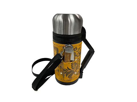 Термос в кожаном чехле, 1,2л, бордовая кожа - рис 3.