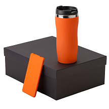 Подарочный набор c вакуумной термокружкой и повербанком С1, оранжевый