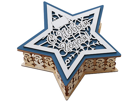 Шкатулка из фанеры в виде звезды Asteris, сине-серебристый - рис 2.