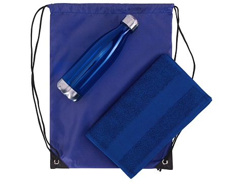 Спортивный набор с бутылкой и полотенцем Beginner, синий - рис 2.