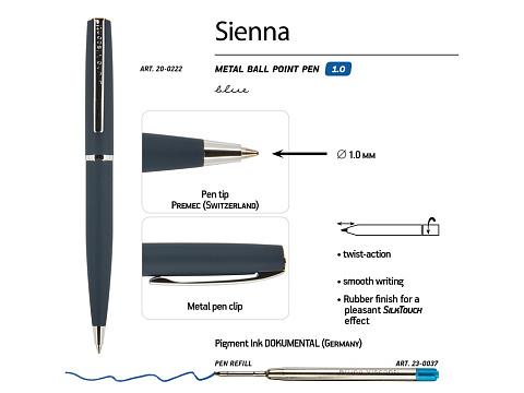 Ручка Sienna шариковая  автоматическая, синий металлический корпус, 1.0 мм, синяя - рис 3.