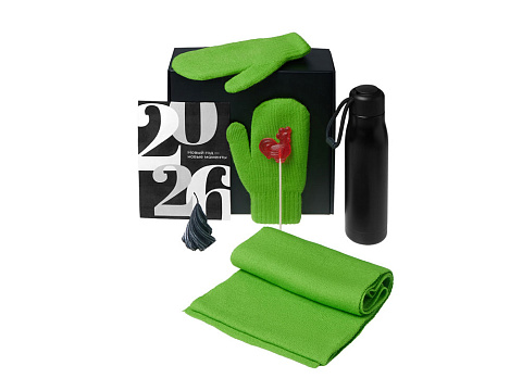 Подарочный набор с варежками, шарфом и термосом, зеленое яблоко - рис 2.