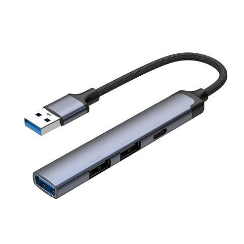 USB-хаб USB-A 3.0 + 2xUSB-A 2.0 + USB-C, серый, Deppa - рис 2.