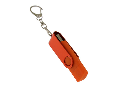 USB-флешка на 64 Гб 2 в 1 поворотный механизм, c дополнительным разъемом Type-C с одноцветным металлическим клипом, оранжевый - рис 2.
