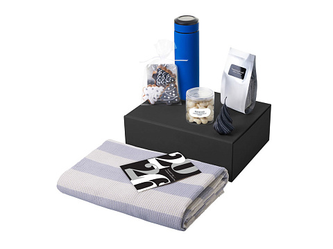 Подарочный набор c пледом, термосом, свечой и миндалем, синий - рис 2.