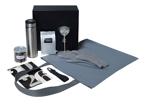 Подарочный набор с перчатками, термосом и чаем, серый - рис 2.