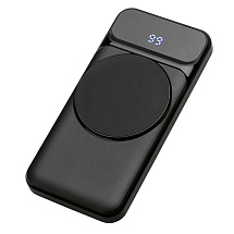 Магнитный беспроводной внешний аккумулятор со встроенными кабелями Мэни,быстаря зарядка, 10000 мАч, черный
