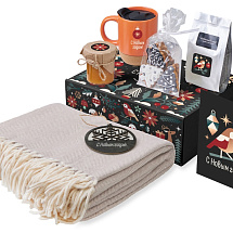 Подарочный набор c пледом, кружкой и вареньем, оранжевый