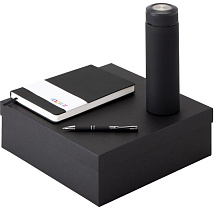 Подарочный набор с блокнотом С3, металлической ручкой и термосом, черный