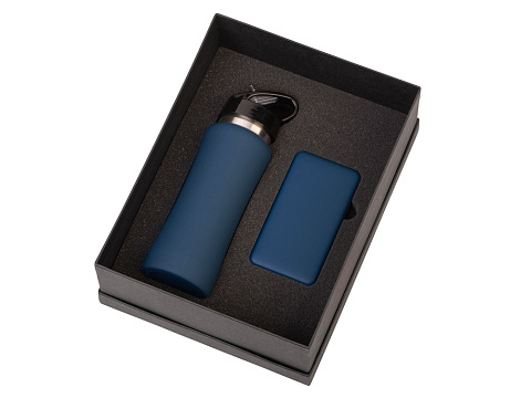 Подарочный набор с бутылкой для воды и повербанком С1, 5000 mAh, темно-синий
